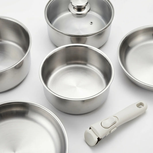 Batterie de cuisine inox – Set 9 pièces avec poignée amovible MAISON INOX